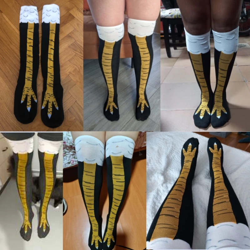 Calzini Gamba Di Pollo - 4 Paia - Altezza 65 Cm - Divertenti Calzini Sopra Il Ginocchio Giallo/Nero