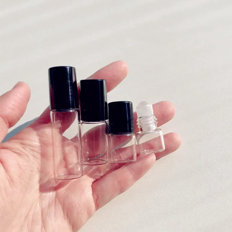 Perfume Bottle 20/50pcs 1ml 2ml 3ml 5ml 10ml Transparent Glass Roller Bottles Clear Essential Oil Vials with Stainless Steel Roll On
