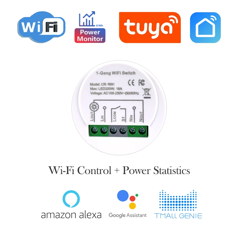 

COLOROCK Energy Monitor Switch WiFi Control 16A 90-250V AC Tuya Smart Life App Works with Alexa Google Home Voice Control