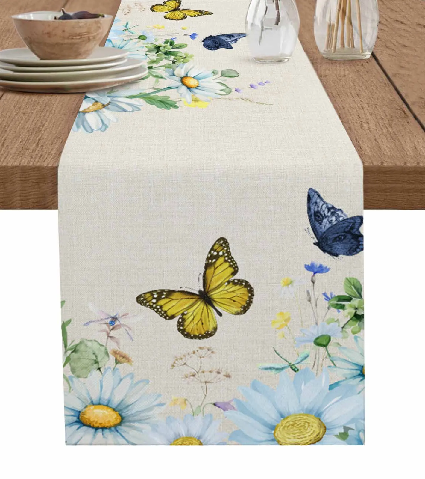 

Watercolor Plant Butterfly Decorations Coffee Table Decor Tablecloth Table Kitchen Decorative Table Runner