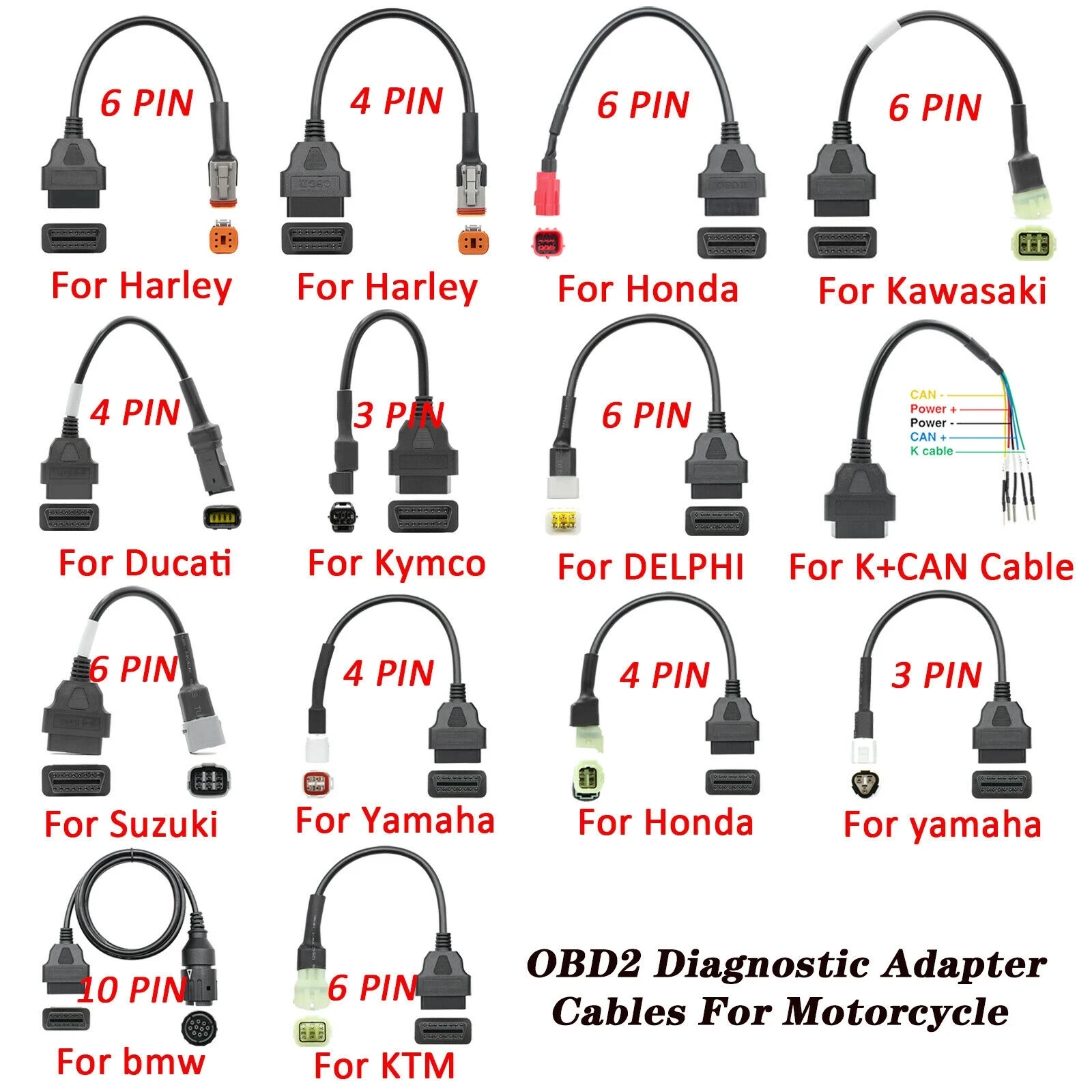 

Motorcycle OBD2 Diagnostics Connector for Honda YAMAHA Suzuki Ducati Harley KTM Kawasaki Motorbike OBD Extension Cable Adapter