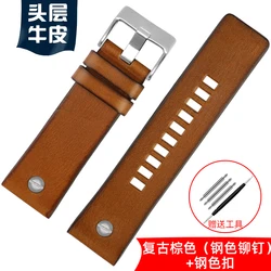 Vintage Cowhide Retro Brown Watch Strap - Men's Accessory 24mm/26mm/28mm - 26mm (B Brown Silver)