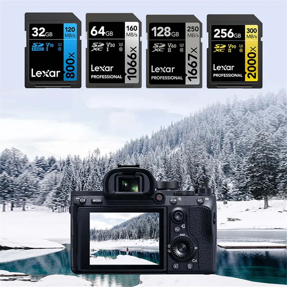 Lexar  SD ī, 3D 4K  ī޶ ÷ ޸ ī, 2000X V90 U3 C10 1667X V60 SDXC 1066X V30 UHS-II, 800X V10
