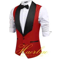 Red Men's Wedding Vest Formal Party Groom Vest Sleeveless Jacket Slim Fit Festival Waistcoat Suit chaleco hombre