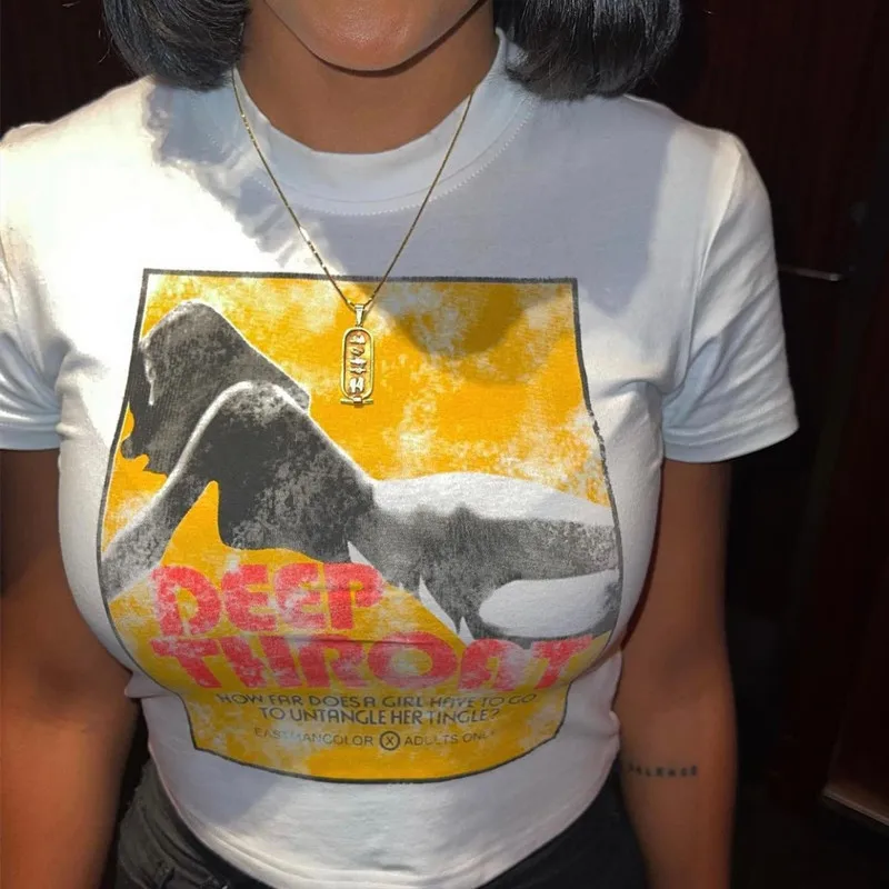 

Summer Crop Top Cotton T-shirt Women Short Sleeve Print Vintage Streetwear T Shirt Female Cute O Neck Skinny Fashion Tee 2022