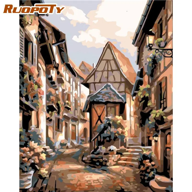 

RUOPOTY 40x50cm Painting By Numbers Frame Towns Landscape Drawing By Numbers For Adults Handmade Wall Decor Gift Picture Paint