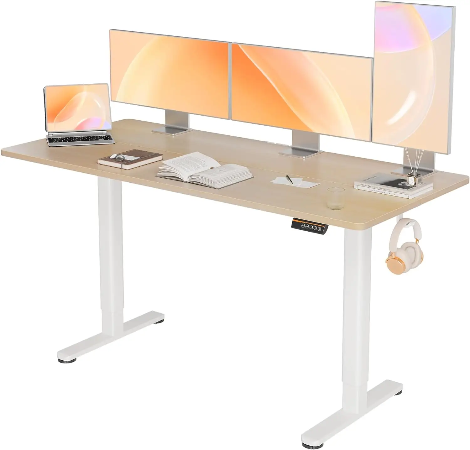 

Electric Standing Desk, Adjustable Height Stand up Desk, 63x24 Inches Sit Stand Home Office Desk with Splice Board,Natural Top