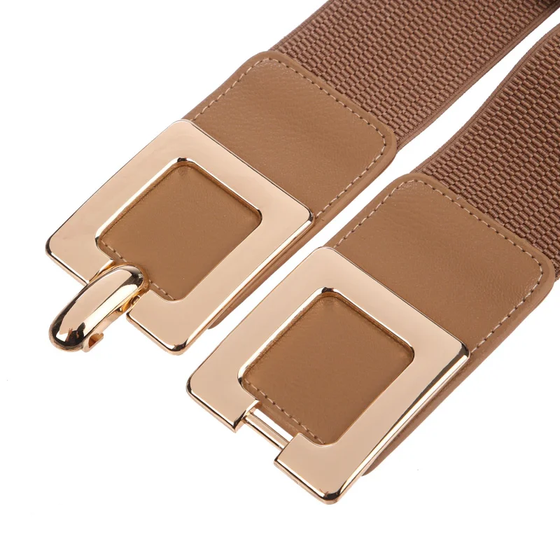 Breiter, dehnbarer, elastischer Cinch-Gold-Taillengürtel mit goldener großer Legierungsschnalle für Damenmode-Accessoires – Detail 7