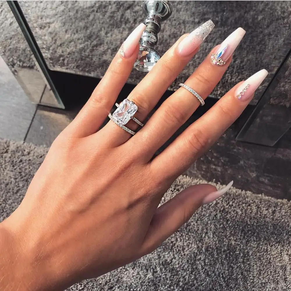 Fine Promise Ring 925 Sterling Silver Lab Diamond Engagement Wedding Band Rings for Women Bridal Gemstones Party Jewelry - 2