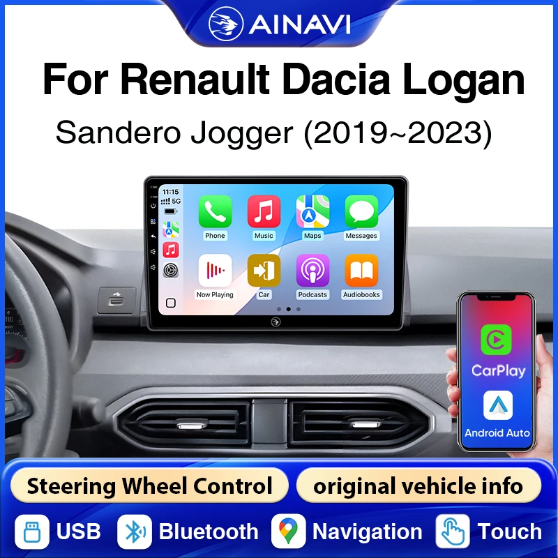 Radio de Coche Ainavi para Renault Dacia Logan Sandero Jogger 2019 2020 2021 2022 2023, Carplay Inalámbrico, Android Auto, Multimedia, 10 Pulgadas 1