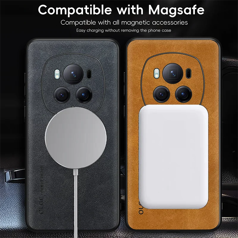 MagSafe Magnetic Car Mount Shockproof Matte Leather Phone Case - Premium Bumper Back Cover