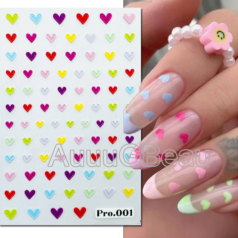 5D Embossed Nail Art Decals Black Red Love Hearts Adhesive Sliders Nail Stickers Decoration For Manicure 2