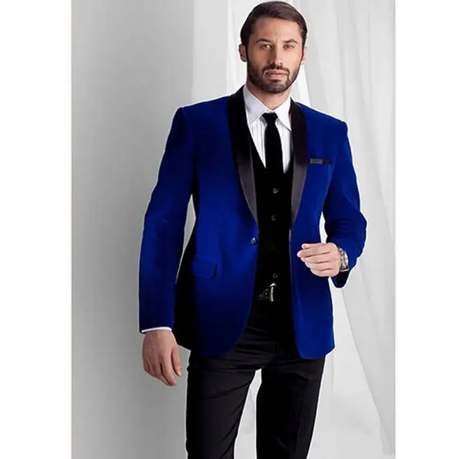 Royal Blue Velvet Blazer Trousers Groom Tuxedo 3pcs(jacket+black  Pants+vest+tie)shawl Lapel Best Men's Suits Party Wear Clothing -  Tailor-made Suits - AliExpress