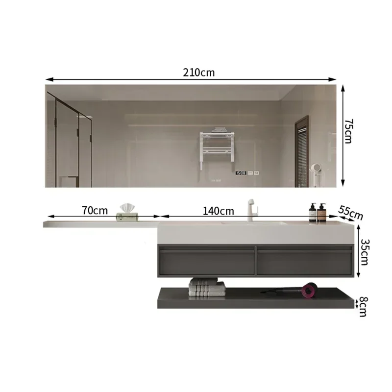 Italian Simple Rock Panel Smart Bathroom Cabinet Vanity with Sink Large Capacity Storage Home Furniture Mueble Bajo Lavabo