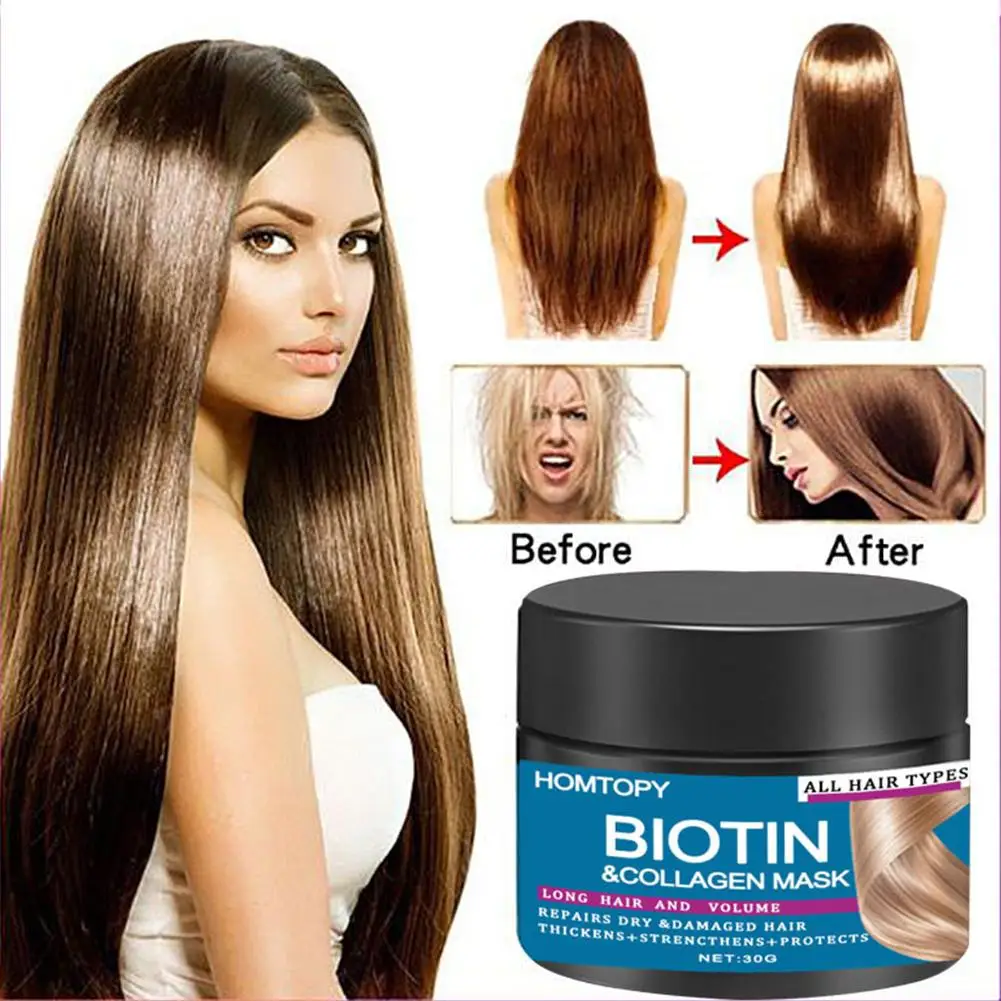 

Коллагеновая кератиновая маска для волос Biotin, разглаживающая, выпрямляющая, уход за кожей головы, мягкая, женская, сухая, красота волос Fr P2H7