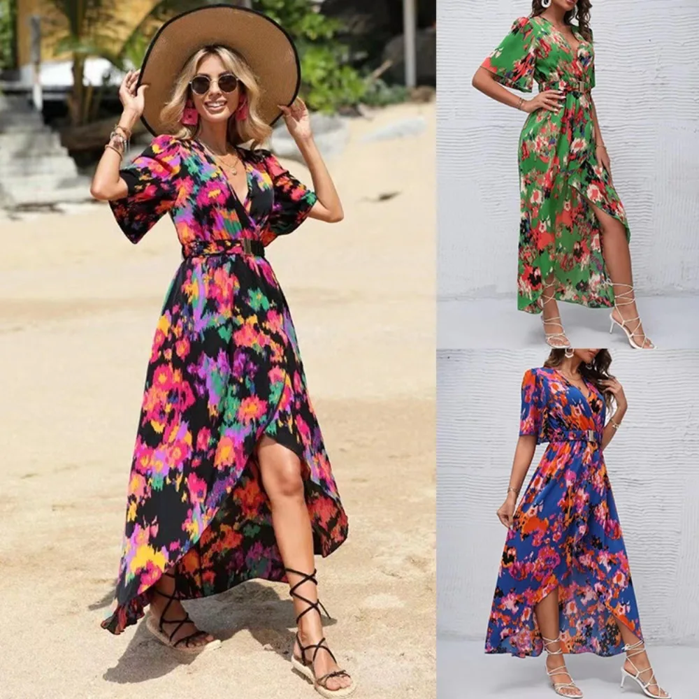 Seaside Holiday V-neck Summer Dress ,