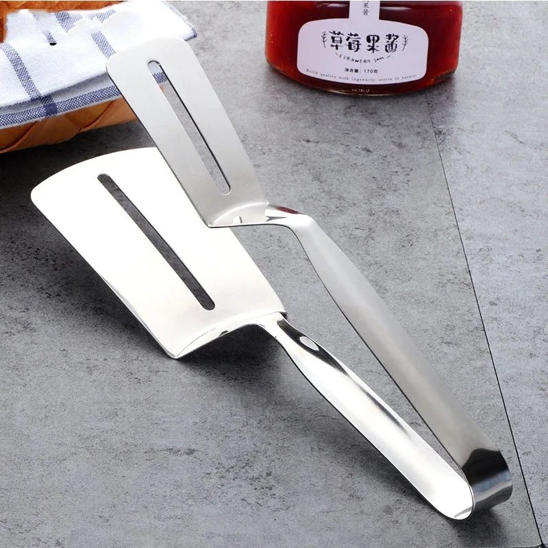 Beef Steak Turner BBQ Tongs Non-Stick Kitchen Tongs Pizza Bread Steak Clip 304 Stainless Steel Handle Utensil Clamp Clip Silver