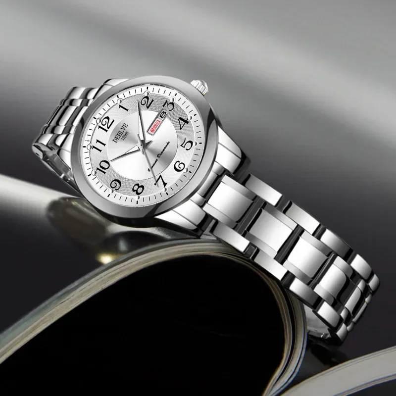 Ladies Fashion Ultra-thin Steel Band Dual Calendar Luminous Waterproof Digital Scale Watch Quartz Watch for Women Gift Clock 4