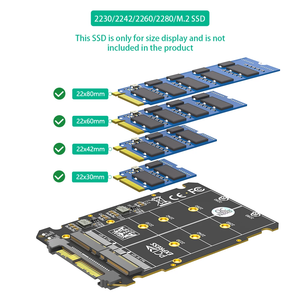 M.2 SSD to U.2 Adapter 2 in 1 M.2 NVMe SATA-Bus NGFF SSD to PCI-e U.2 SFF-8639 PCIe M2 Adapter Converter for Desktop Computers — view 4