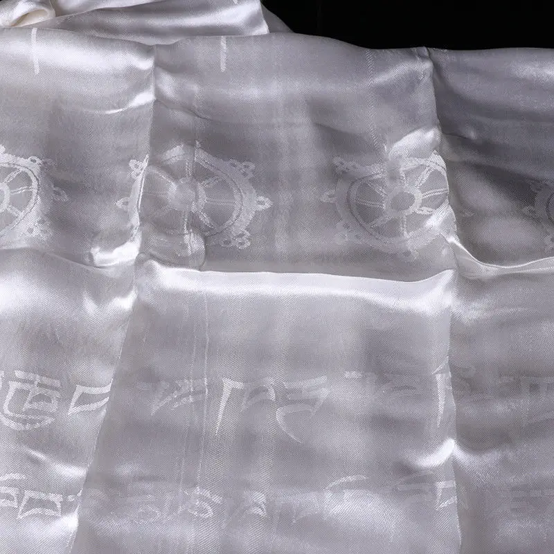 Tibetan Mongolian Prayer Khata Hada Scarf Real Silk 8 Auspicious Symbols White Scarf 3