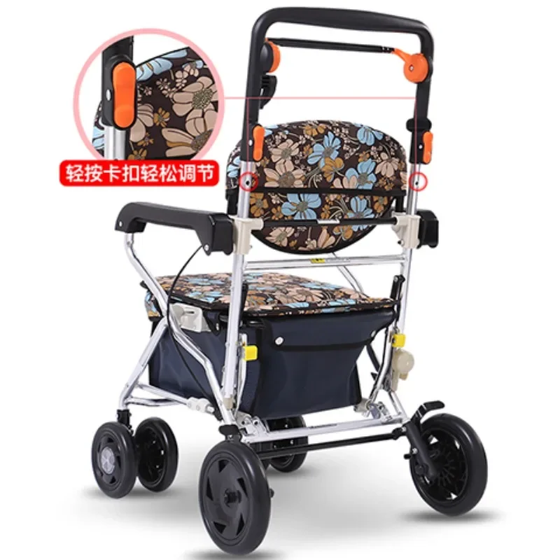Elderly Shopping Cart, Aluminum Alloy Lightweight Walking Aid Walker for Adult, Large Storage Space Folding Chair Helps To Walk 5