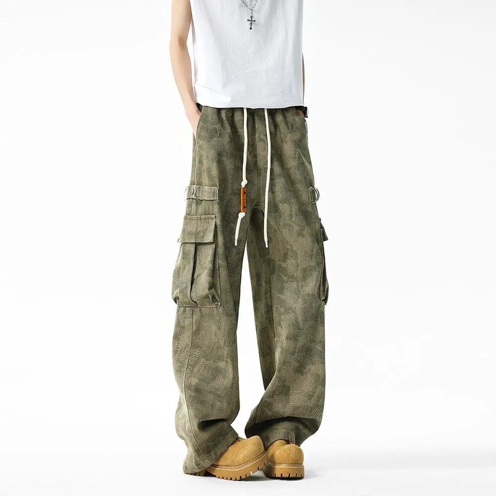 Pantaloni cargo da lavoro mimetici militari da uomo Cintura elastica con coulisse Pantaloni da jogging tattici Gamba dritta ampia Tasche laterali grandi da esterno - immagine 2