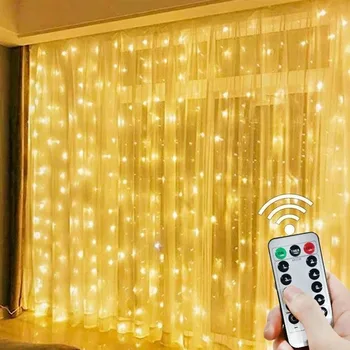 3/9M USB LED Curtain 8Modes Remote Control String Lights Holiday Wedding Fairy Garland Lights For Bedroom Living Room Decor 1