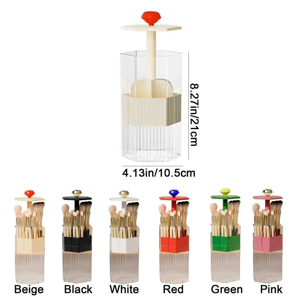 Plastic Automatic Lifting Makeup Brush Holder Dustproof Large Capacity Eyebrow Pencil Container Space Saving with Lid