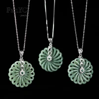 S925 Silver Inlaid with Myanmar Jadeite Peace Buckle Pendant Necklace Exquisite Fashion Jewelry Gifts for Men and Women 2