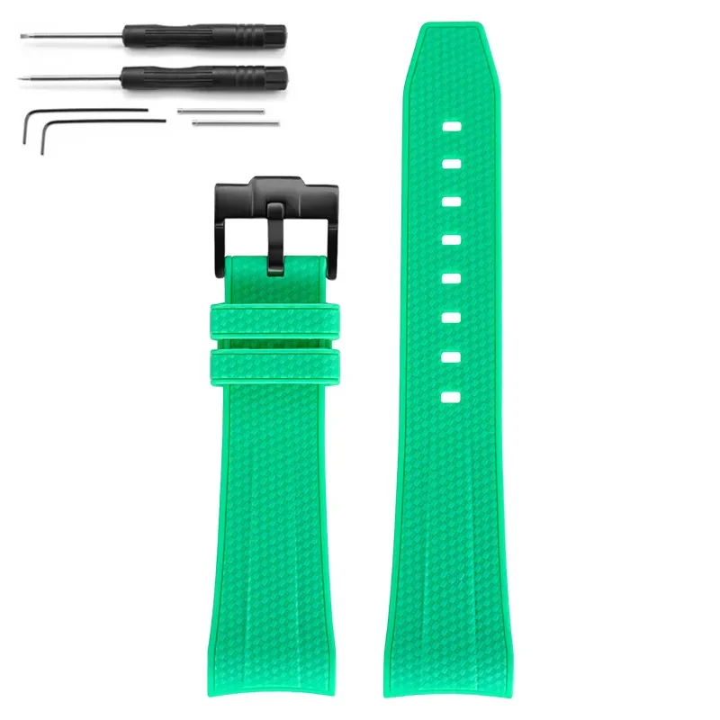 Green Abyss Waterproof Sport Woven Silicone Watch Band with Curved End Design, 22mm
