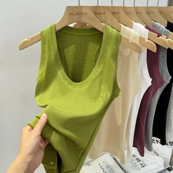 قميص نسائي صيفي أساسي مرن موديل 2025 قميص قصير مضلع برقبة دائرية منخفضة الصلبة على الطراز الكوري خزانات كاميس ضيقة متعددة الاستخدامات 3