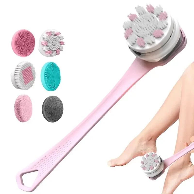 6 In 1 Electric Bath Brush Silicone Back Scrubber Body Bath Shower Cleaning Brushes Long Handle Rechargeable Shower Brush