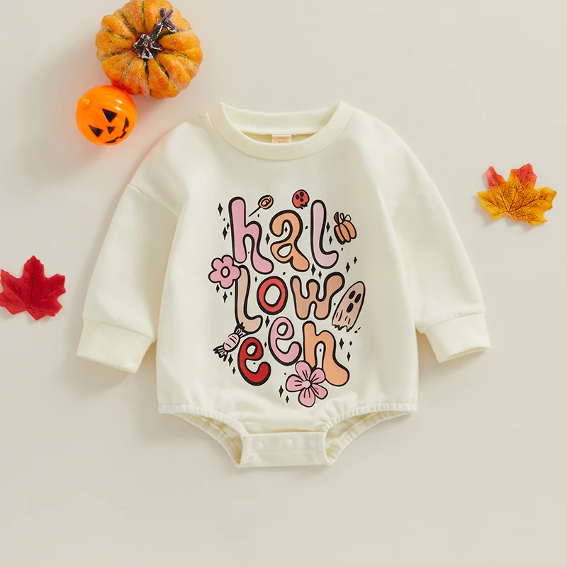 

2023-07-25 Lioraitiin 6-24M Newborn Baby Boy Girl Halloween Outfit Long Sleeve Pumpkin Letter Print Romper Sweatshirt Clothes