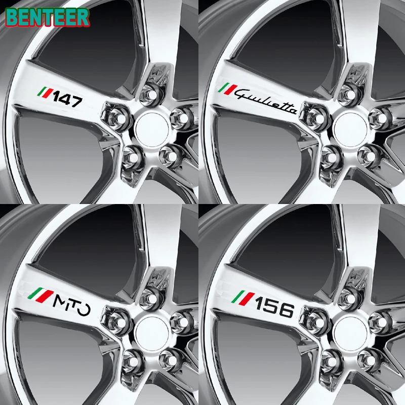 

4pcs Car Wheel Sticker For Alfa Romeo 159 147 Giulietta Stelvio 4C MITO 156 Giulia Sportiva Auto TI Accessories