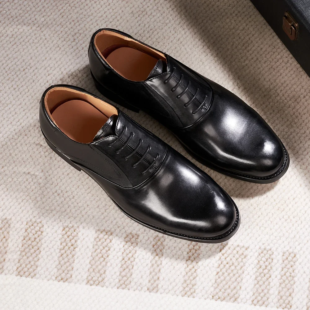 Formal Genuine Leather Derby Men's Shoes Handmade Goodyear Leather Shoes Classic Lace-up Business Banquet Dress Men