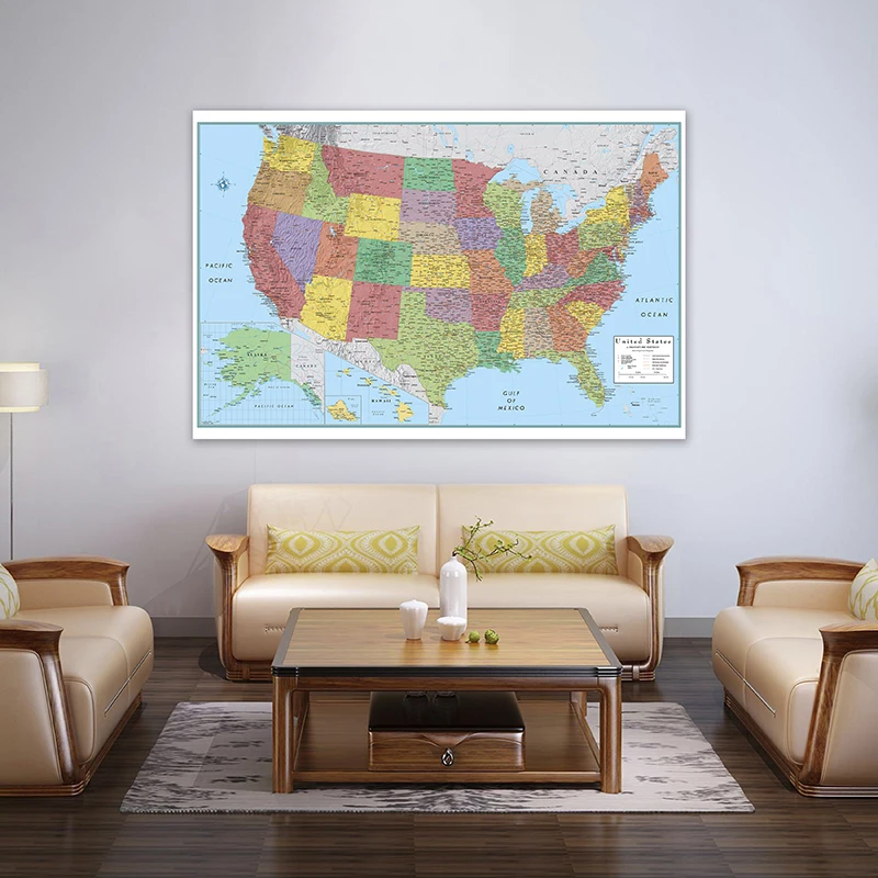 The Map of USA Wall Decorative Canvas Painting Art Poster and Prints Hanging Picture Office School Supplies Home Decor 150*100cm