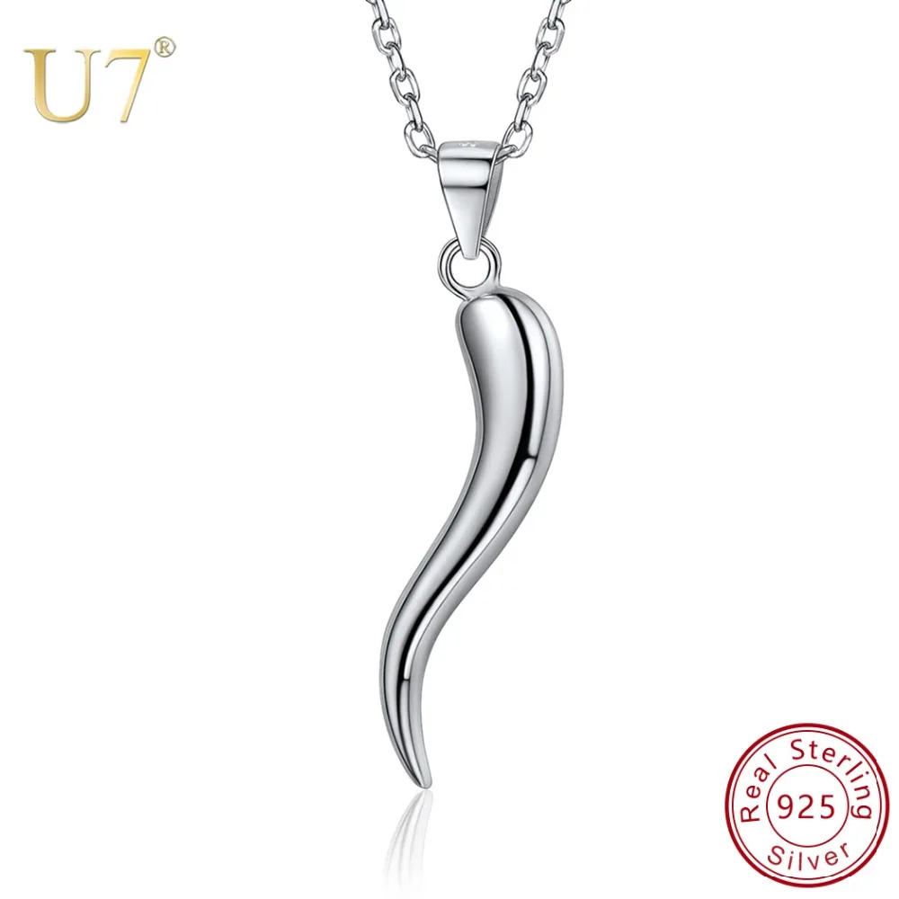 U7 925 Sterling Silver Italian Horn Necklace Good Luck Friendship And