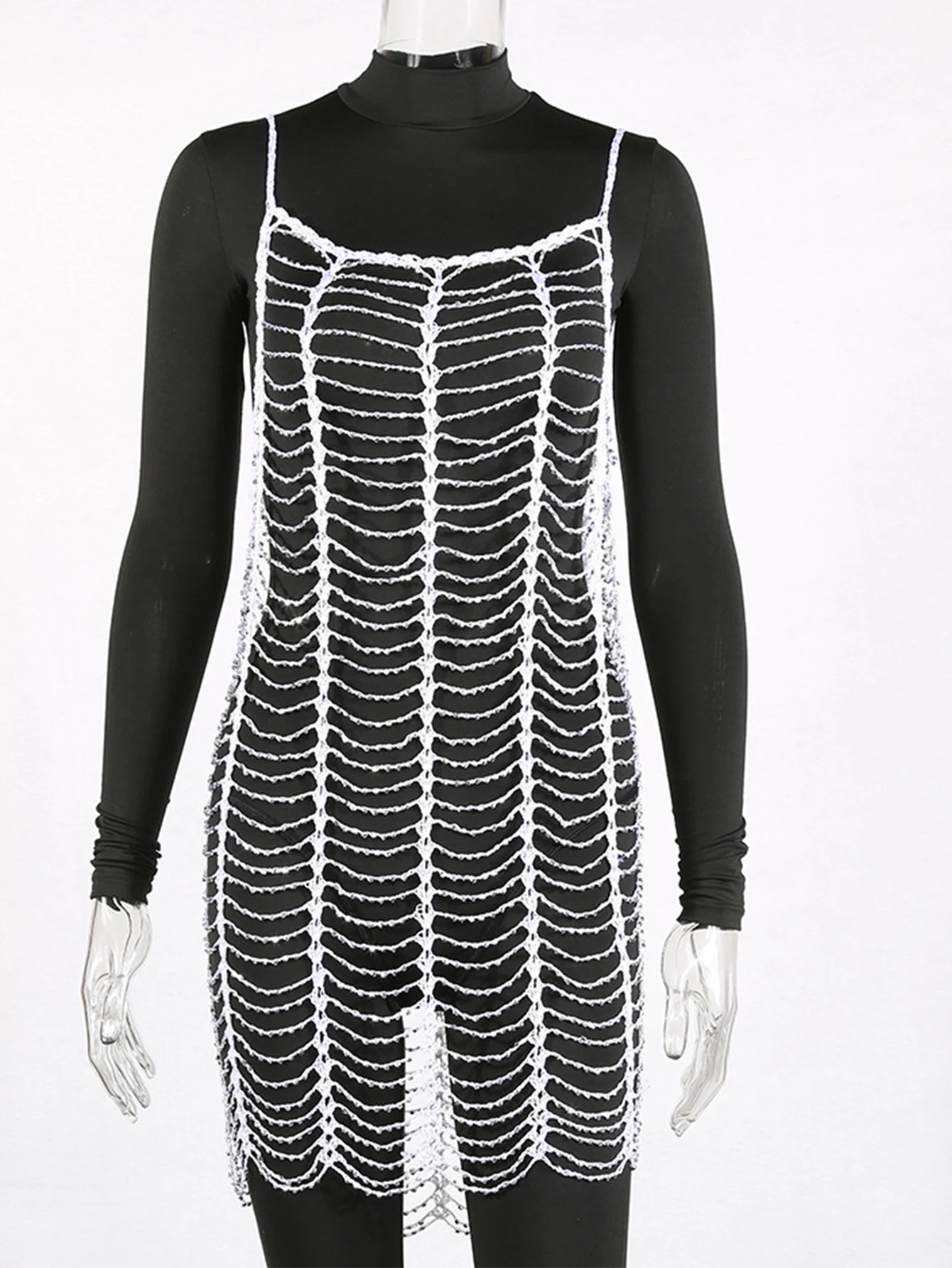 Sbf34227588424f89a71eff66779539des Sexy Mesh Rhinestones Summer Dress women perspective Black White diamond Fishnet bodycon dress beach club party Dresses vestidos 3