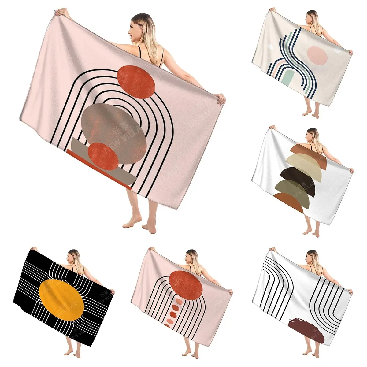 

Home bath towels for the body towels Morandi lines and flowers bathroom quick drying microfiber beach towel large sports towel