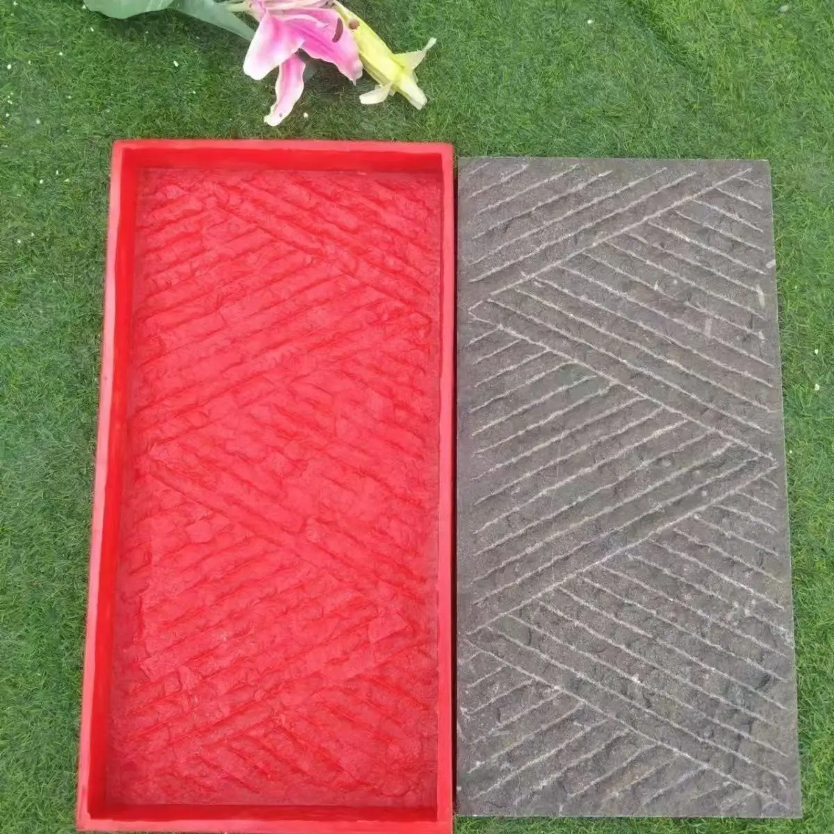 Wood Grain Long Strip Cement Embossed Floor Mold Size 60X30Cm Artistic Concrete Imitation Cultural Stone Wall Embossing Mold