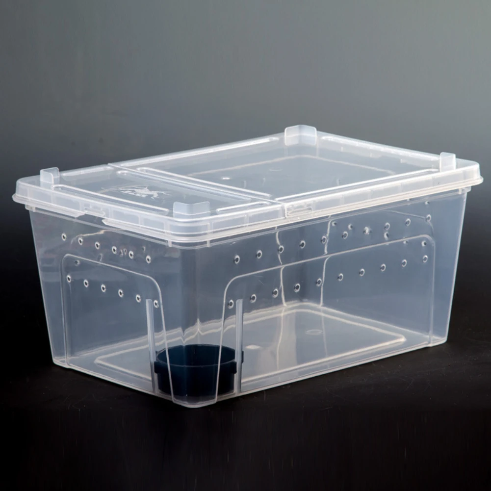 1pc Plastic Reptile Living Box Terrarium Transparent Reptiles Insect Container Transport Amphibians Breeding Food Feeding Box Aquarium Tank Vivarium Box
