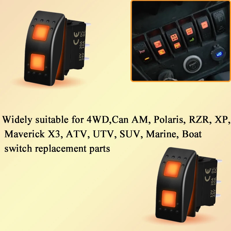 Interrupteur à bascule 12V 20A 3 positions ON-OFF-ON avec LED orange pour 4x4