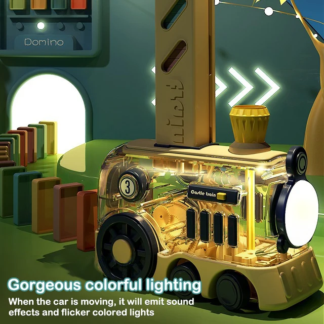 Kids Electric Domino Train Set Automatic Laying Colorful Domino Train with Lighting Sound Effects DIY Toys Kids Birthday Gift 3