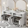 60" Modern White Bathroom Vanity Set With Double Vanities (Separate), Double Ceramic Sinks, Adjustable Shelf, Soft Close Doors A 1