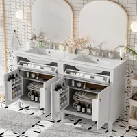 60" Modern White Bathroom Vanity Set With Double Vanities (Separate), Double Ceramic Sinks, Adjustable Shelf, Soft Close Doors A 1