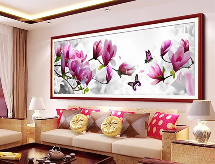 YGS-078 DIY 5D Diamonds Embroidery Butterflies play Magnolia Round Diamond Painting Cross Stitch Kits Diamond Mosaic Home Decor