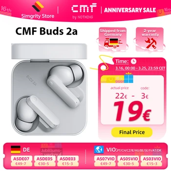 CMF Buds 2A Earphone 12.4mm Driver 42dB Active Noise Cancellation ANC 4HD Mics IP54 Bluetooth 5.4 Earbuds