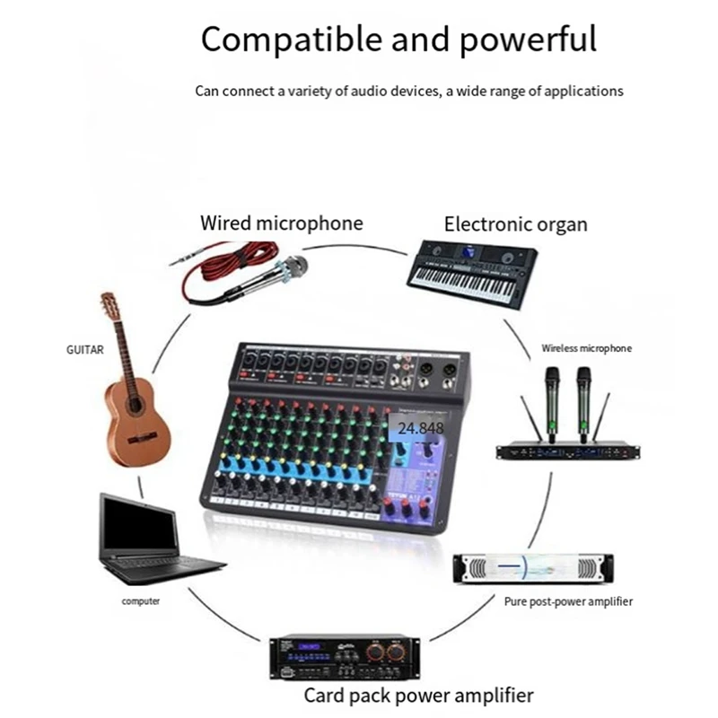 TEYUN 12 Channels Professional Portable Audio Interface Sound Card Console USB MIXER For Guitar Recording Studio