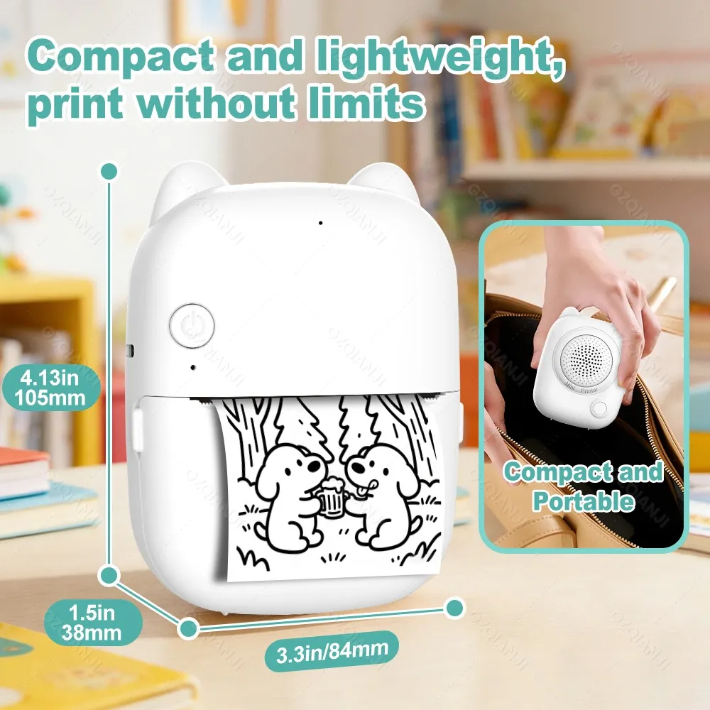 2026 AI 포켓 프린터(1롤 용지 포함) 음성 인쇄, AI 사진 생성 지원, 영수증, 라벨, 스티커, 메모, 목록 출력 기능 탑재