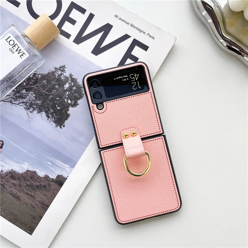 thumbnail image 1 of For Samsung Z Flip 1 2 3 Case With Ring Buckle Retro PU Leather Shockproof Phone Case For Samsung Galaxy Z Flip 4 5, 1 of 5